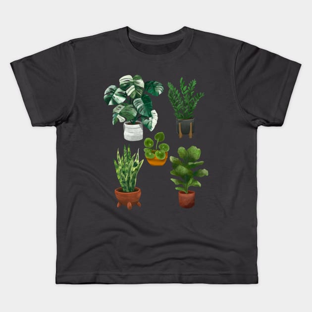 Modern House Plants in Pots Collection Kids T-Shirt by catherold